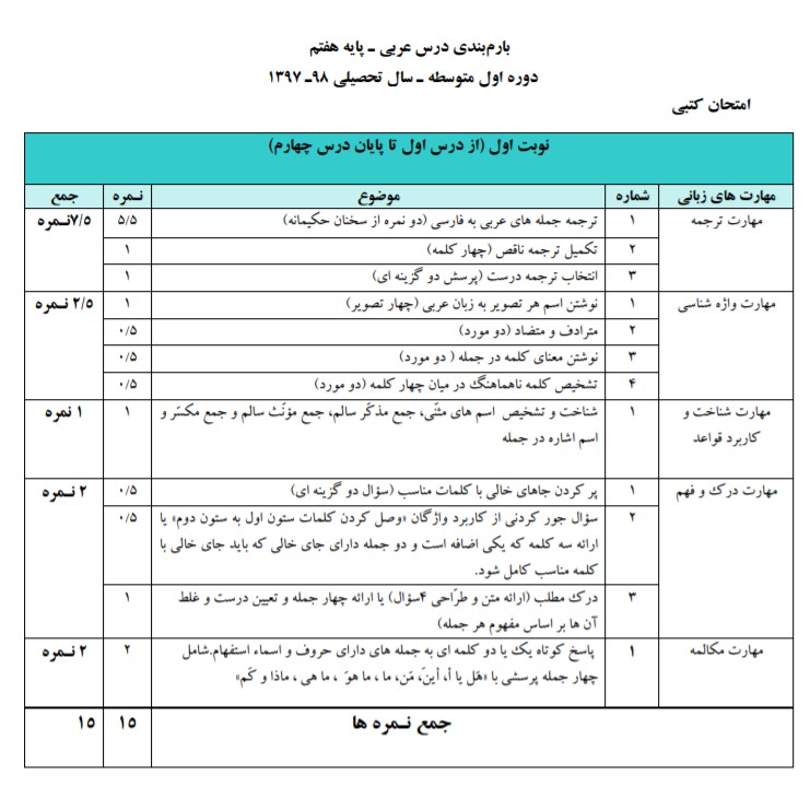 عربی هفتم 