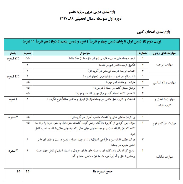 عربی هفتم 